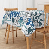 Aperturee - Aperturee Summer Vibe Rectangle Tablecloth with Underwater Algae Print for Ocean and Marine Themed Kitchen Decor